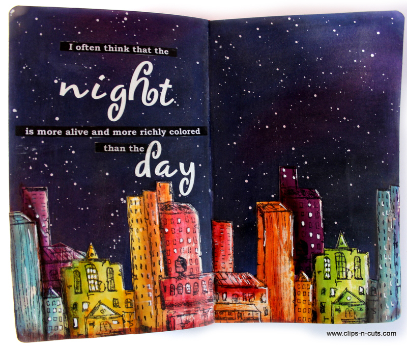 art journal night skyline