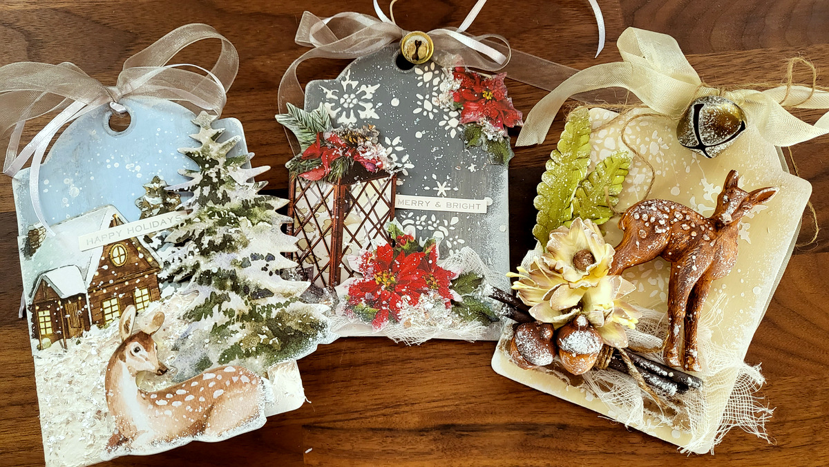 mixed media christmas tags