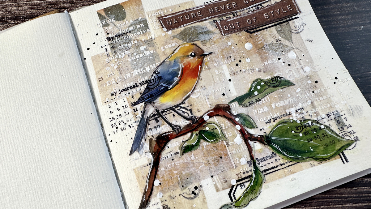 bird on a branch art journal